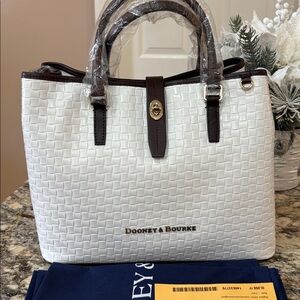NWT Dooney & Bourke White Leather Claremont Woven Perry Satchel